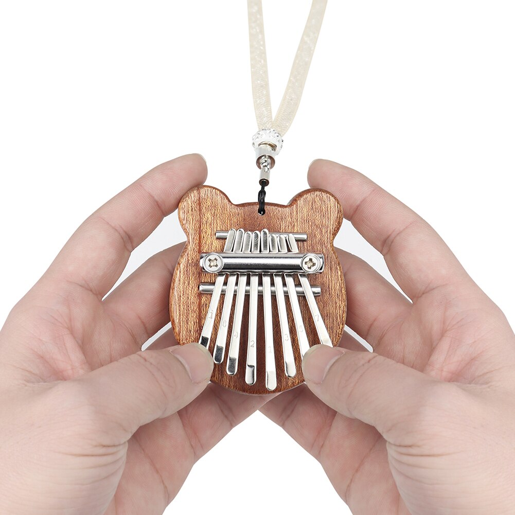 8 Keys Thumb Piano with Lanyard Portable Mini Africa Finger Piano Bear Shape Mahogany Board Kalimba Musical Instruments