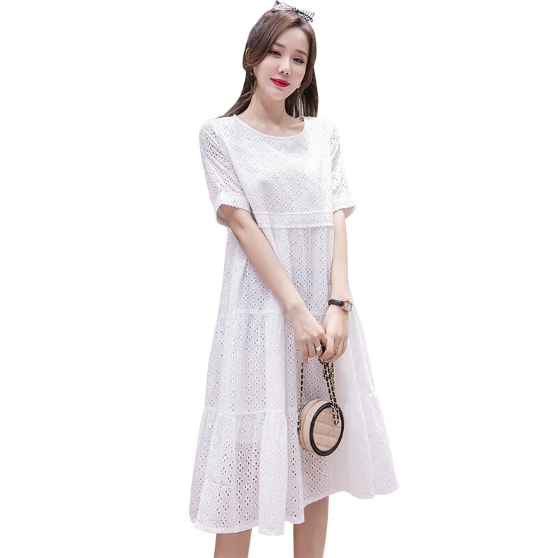 1730# Summer Chic Ins Cotton Lace Maternity Long Dress Hollow Out White Clothes for Pregnant Women Pregnancy Dress