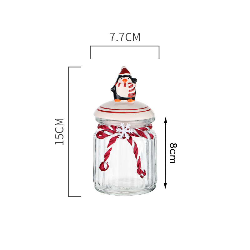 Christmas Glass Storage Jars with Cute Ceramic Lid Airtight Candy Nuts Storage Container Sealed Canisters Pantry Food Organizer: Penguin Small