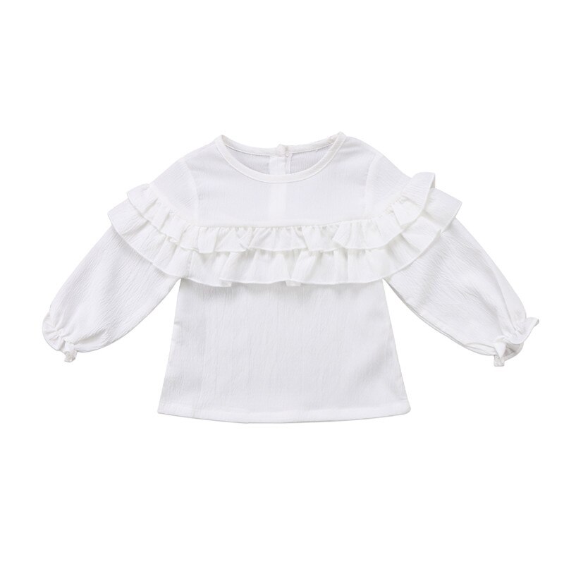 Autumn Winter Toddler Newborn Baby Girls Kid Blouse Solid Round Neck Ruffle Girls Top Long Sleeve Blouse Shirt: White / 6M