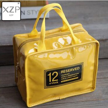 XZP-fiambrera portátil de piel sintética para mujer, bolsa impermeable para comida, Picnic, almuerzo, aislante,: YELLOW