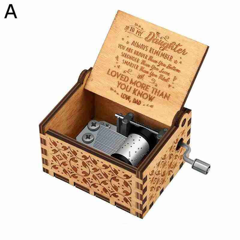 Hand-operated Wooden Music Box, Classical Carving Crafts, Home Decorations L2P3: Dad send daughter