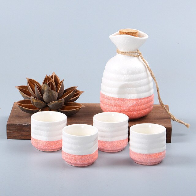 Japanse Stijl Sake Flagon Set Met 4 Wijn Mok Cups Hip Kolven Keramische Ambachten Drank Saka Stoup Wijn Pot Pak fles Voor Alcohol: Roze