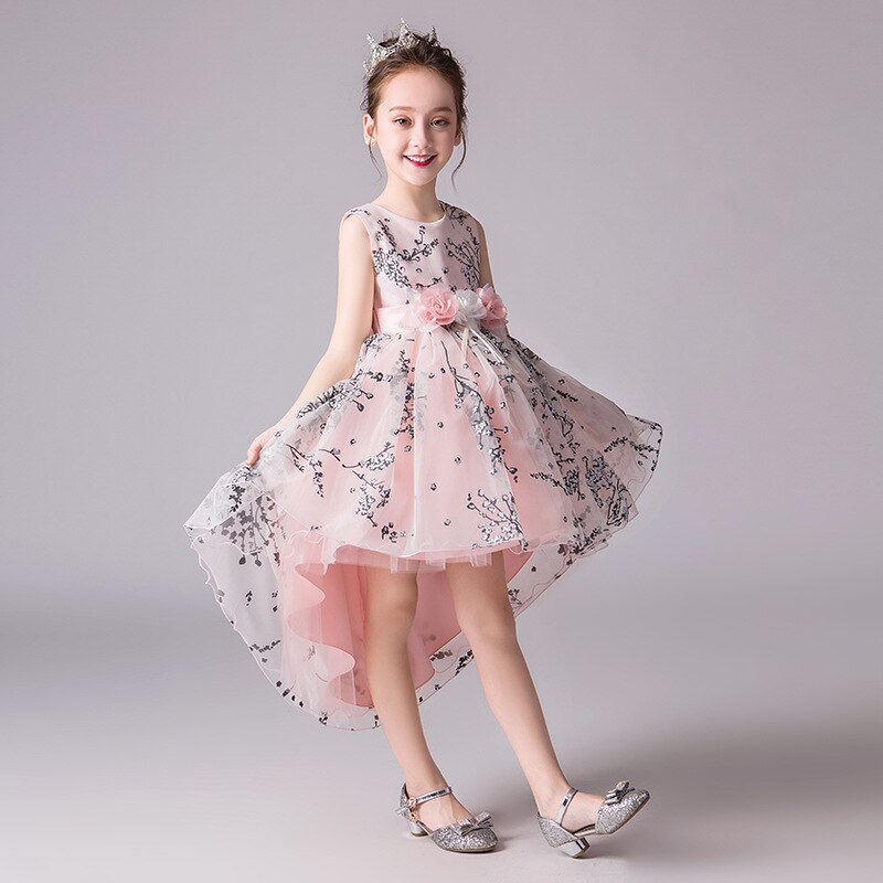 Bloem Meisjes Bruiloft Bruidsmeisjes Staart geborduurde banket Bruidsmeisje Jurk Girls'Campus Graduation Dance Party Staart Jurk