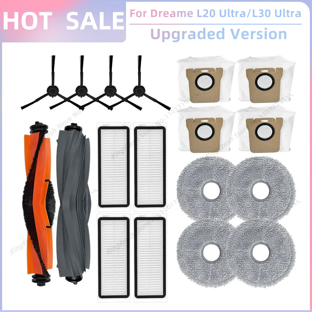 Fit For Dreame L20 Ultra / L20 Ultra Complete RLX41CE / L30 Ultra Parts Main Roller Side Brush Hepa Filter Mop Cloth Dust Bag: Beige