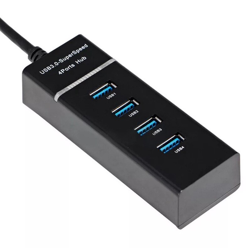 4-Port USB3.0 Hub With LED Light Bar PC/Laptop Docking Station Multi-interface Splitter USB Converter: USB3.0 30CM BLACE