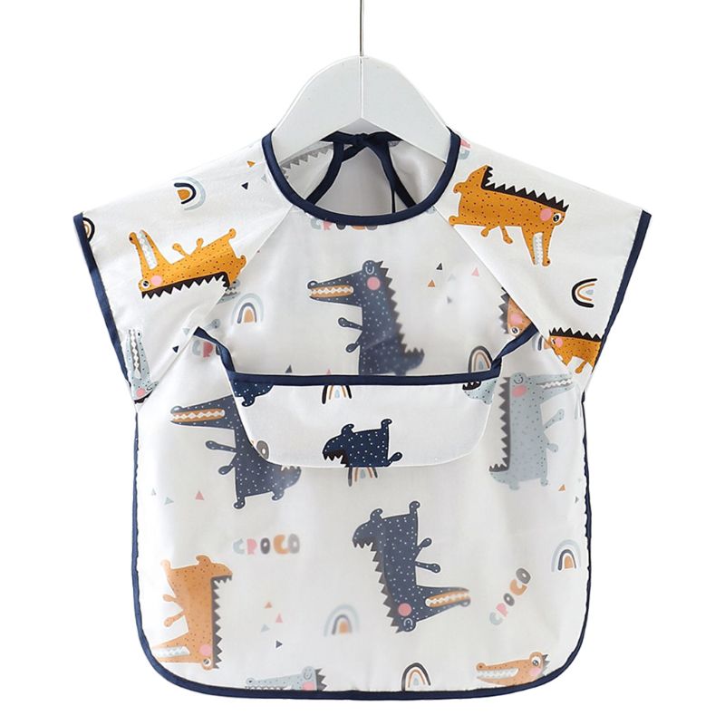 Waterproof Baby Bibs Adjustable Neckline Short Sleeve Apron Kids Feeding Smock: 2