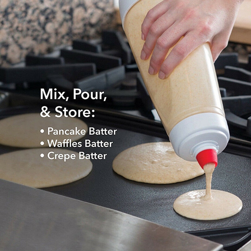 Hand Batter Mixing Bottle Plastic Batter Mixer Dispenser Cupcake Waffles Pancake Batter Shaker Bottle Muffin Home Kitchen Tools