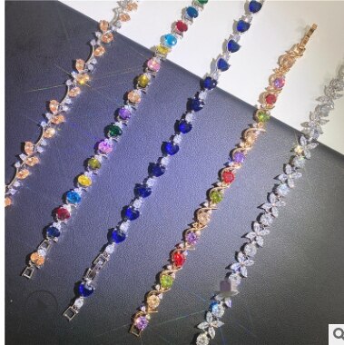 European and American heavy industry colorful zircon bracelet gold plated colorful rose gold bracelet