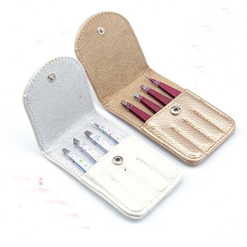 4 pz/impostato pinzette professionali con custodia per sopracciglia clip pinze in acciaio inox rimozione dei capelli strumenti per il trucco
