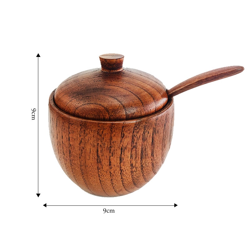 Eco-Friendly Wooden spice jar salt and pepper Seasoning Jar Natural Spice Tank with Lid and Spoon Seasoning Container Kitchen: Default Title