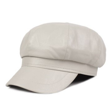 Xdanqinx höst vinter dam hatt pu konstläder newsboy kepsar dam märke keps snapback mössa kvinnliga student hattar: Beige