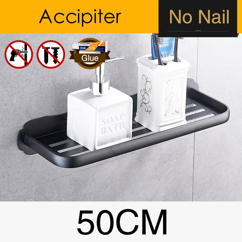 Aluminum Bathroom Shelf Bathroom Shelves Wall Mount Bathroom Shelf Bathroom Kitchen Storage Rack Easy to Install: BS-015O50-1