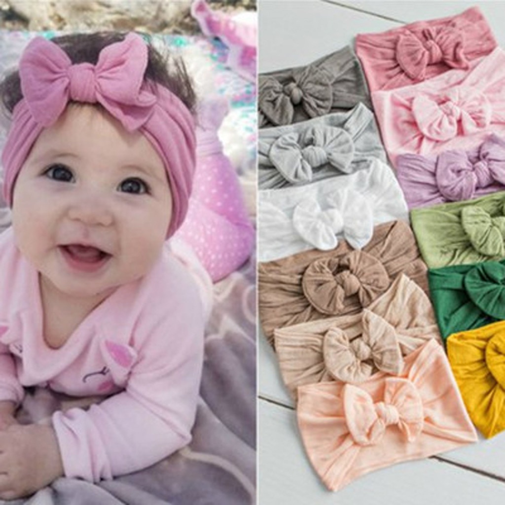 Haar Accessoires Meisjes Baby Peuter Solid Hoofdband Mini Hair Band Bow Hoofddeksels Elastiekjes Scrunchy L102