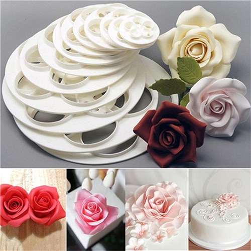 6Pcs Keuken Bakken Gereedschap Verschillende Grootte Fondant Mold Cake Rose Bloem Mal Cookie Candy Cake Plakken Decoratie Cutter Tool