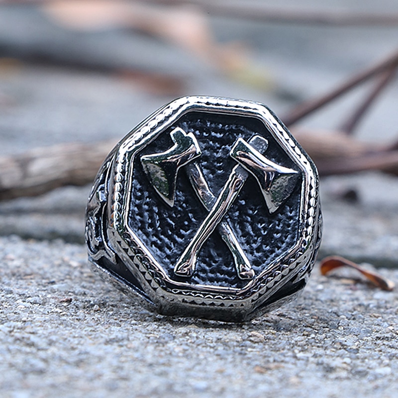 Gothic Slavic Perun Axe Biker Ring Men's Stainless Steel Punk Biker Rings Male Viking Slavic Perun Axe Ring