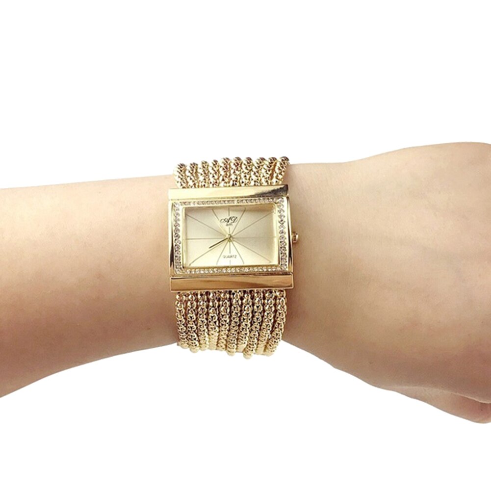 Luxe dameshorloge met strass, vierkante wijzerplaat, geen nummer, legering band, dames quartz armband met kwastjes, polshorloges, relogio feminino