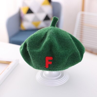 Børns tyk varm uld hat brev logo knop strik hat baby baret efterår græskar hat: Grøn