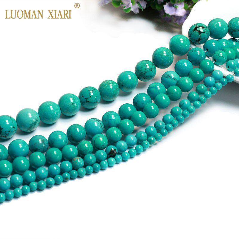 Fine AAA Natural Turquoise Green Round Loose Stone Beads For jewelry Making 4/6/8/10/12 MM DIY Bracelet Necklace Strand 15.5''