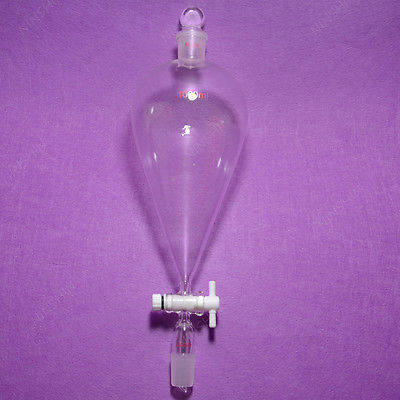 1000 ML, Peervormig Scheitrechter, PTFE Valve, 24/29 Grond Joint