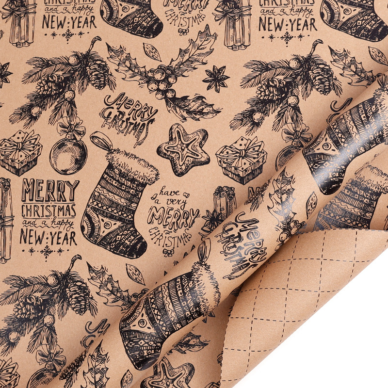 1 Roll Wrapping paper 17inch x 118inch wrap, Christmas Wrapping Paper, Kraft Paper - Black Pinecone Xmas kraft paper ﻿: light yellow