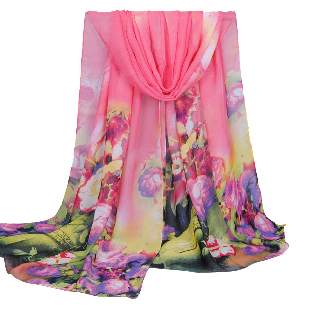 Print Color Women Scarf Women Long Soft Wrap scarf Ladies Shawl Chiffon Scarf Scarves Scarves For Ladies: Watermelon red