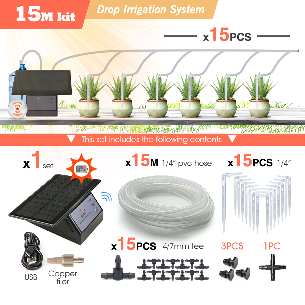 Tuya-compatibilidad con Wifi, temporizador de energía Solar, sistema de riego por goteo inteligente, Kit de riego con Control remoto para maceta de plantas de jardín y balcón: YELLOW