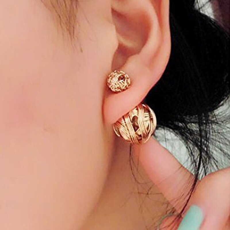 3 Pairs Metal Wire Wrapped Double Sided Ball Earrings Set Jewelry