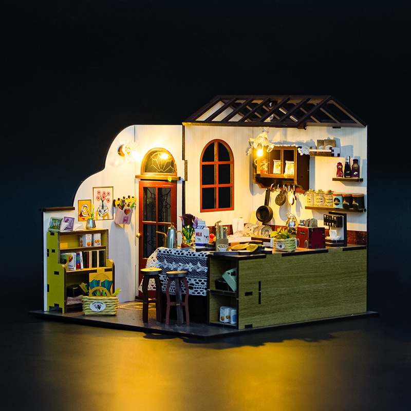 DIY 3D Bakkerij Poppenhuis Houten Miniatuur Poppenhuis Kit Meubels Modern Huis Model Speelgoed Kinderen Creatieve Meisje Verjaardagscadeautjes