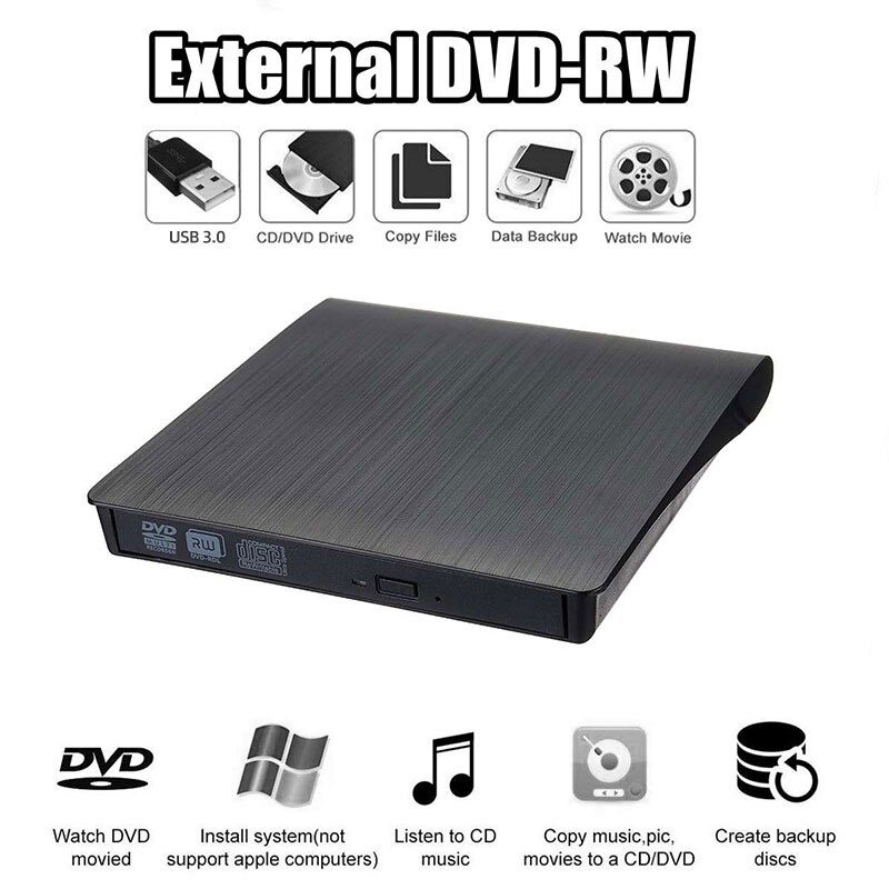 Lector de CD y DVD externo Unidad óptica USB 3,0 DVD-RW, reproductor de CD-RW, grabadora portátil delgada
