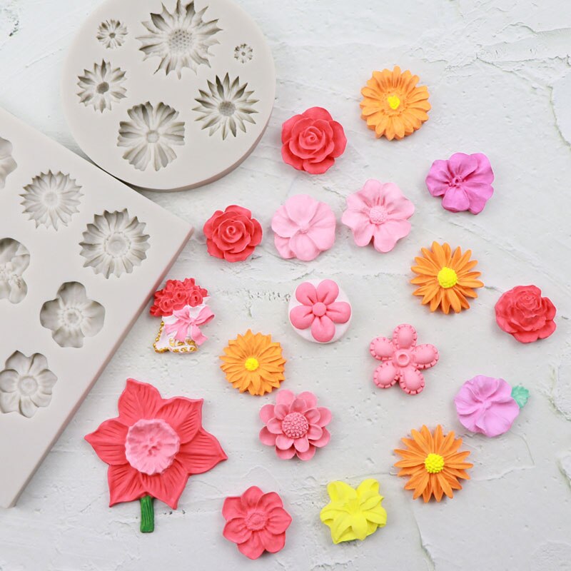 Sunflower Rose Flowers Shape Silicone Mold Cake Border Chocolate Sugar Craft Polymer Clay Crafts 3D Mould DIY Decoration Tools