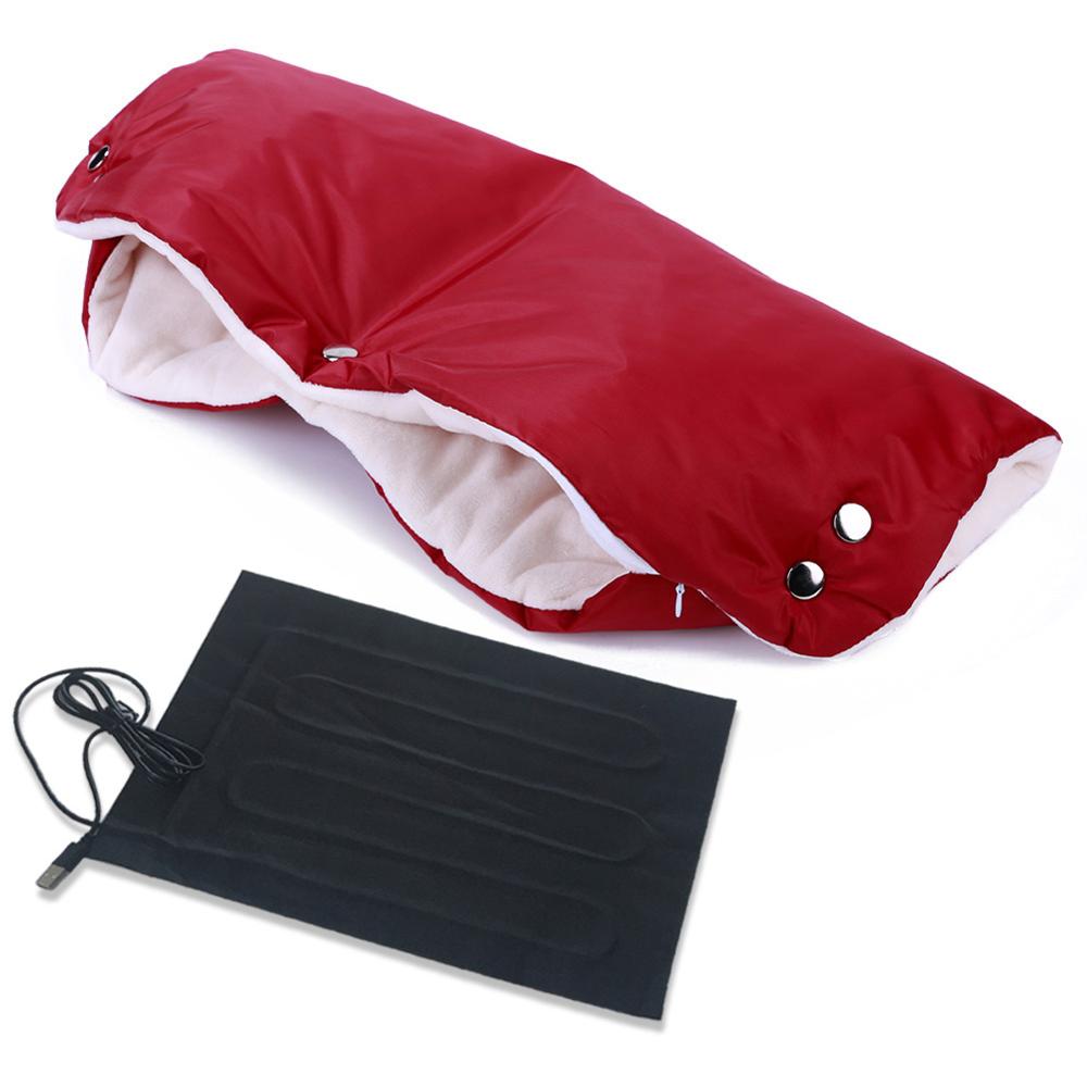 Winter Kinderwagen Wandelwagen Wanten Hand Cover Buggy Mof Handschoen Winkelwagen Accessoires Pasgeboren Baby Push Stoel Winddicht Handschoenen Outdoor Warme: Red (Heating Pad)