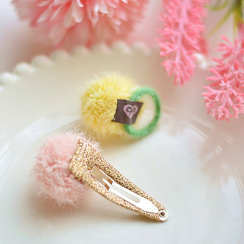 2 pçs meninas doce-colorido cabelo bola bb clipes lado hairpin acessórios para o cabelo franja clipe crianças barrettes bebê pequenas bandas de borracha