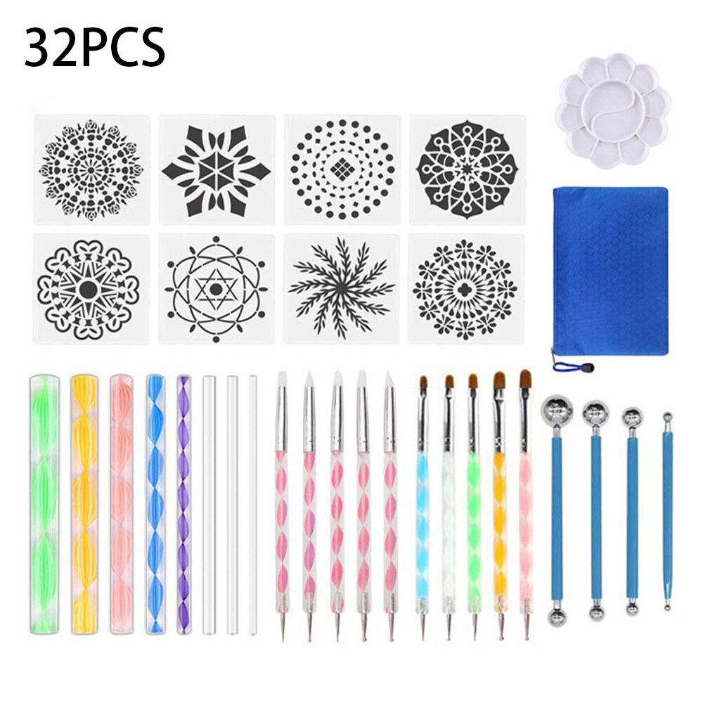 1 Set Mandala Dotting Tools Set Portable Multifunction Embossing Dot Kit Dotting Tool Set For Clay Pottery Craft Painting Rocks: 32 PCS