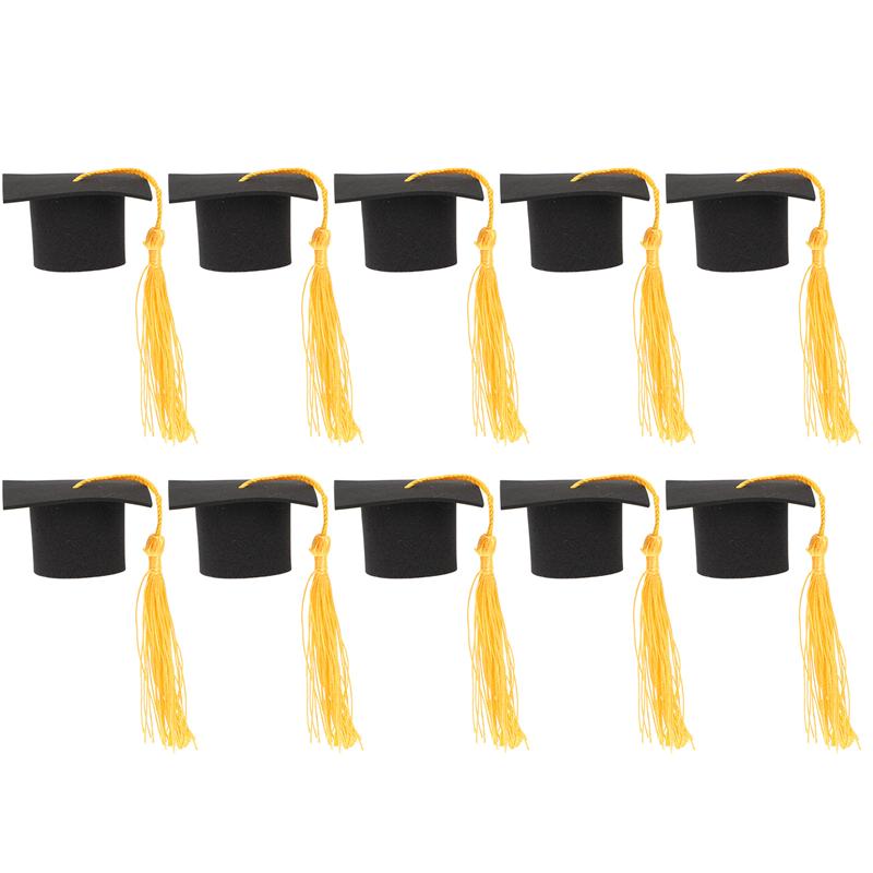 Mini gorros para decoración de pasteles, adornos de recuerdo para la temporada de graduación, sombrero de despedida de soltera, sombrero de Doctor, gorros de decoración para fiestas, 10 piezas: Yellow