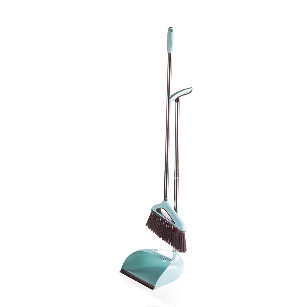 Ensemble de bac à poussière et brosse à balai, 1 ensemble avec bac à gratter, balayeuse à poussière à Long manche, outils de nettoyage de la maison, du hall, du jardin: Bleu