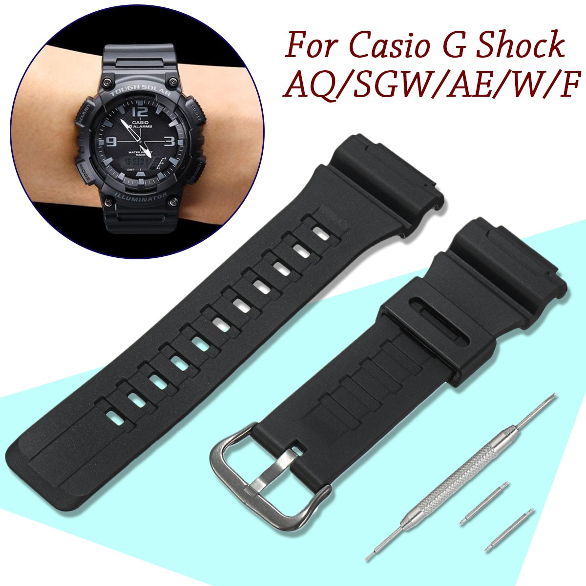 Resin watch Strap Silicone Rubber Watchband Wristband Watches Band For Casio G Shock AQ/SGW/AE /W/F 18mm Bracelet Watch