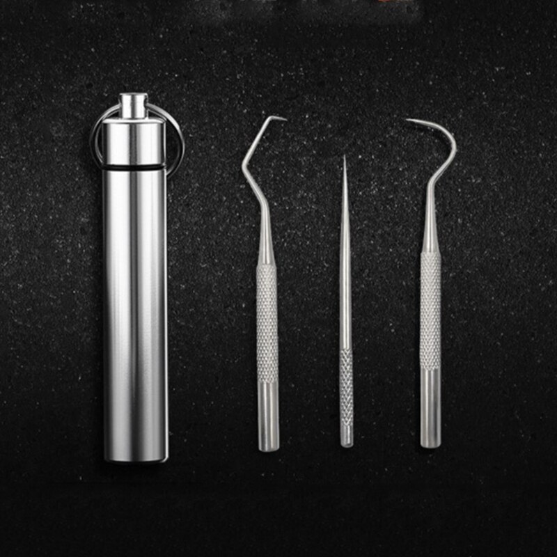 Roestvrij Staal Tandenstoker Set Metalen Dental Floss Tool Met Draagbare Houder Huishoudelijke Reizen Seal Storage Container Box Cure Dent