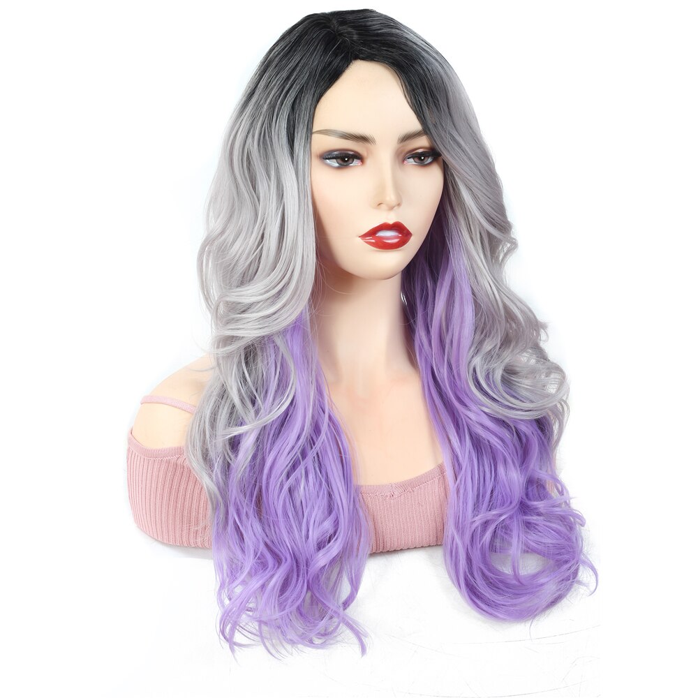 Peluca de pelo sintético de 20 "para mujer, Peluca de color negro, Gris, Morado, rizada, estilo Cosplay, X-TRESS