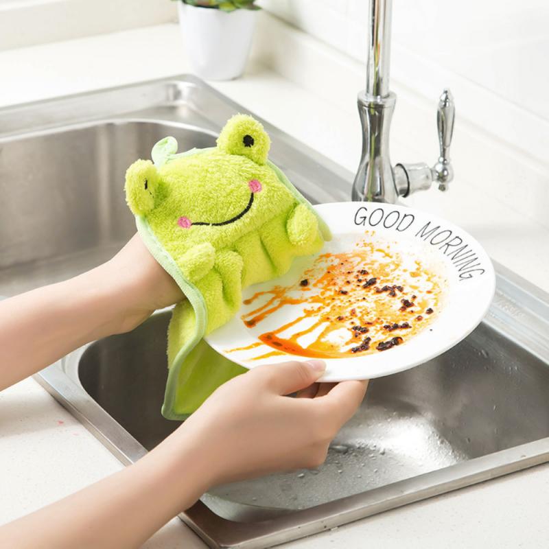 1PC Hand Towels Absorbent Coral Fleece Cloth Kitchen Towel Easy Clean Cute animal Kitchen Bathroom Hanging wipe Towel