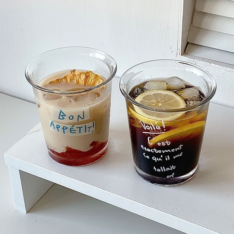 Taza de agua diaria para el hogar, 350ML, café, Latte helado americano, bebida, jugo, bebida fría, taza de vidrio transparente clásica Simple