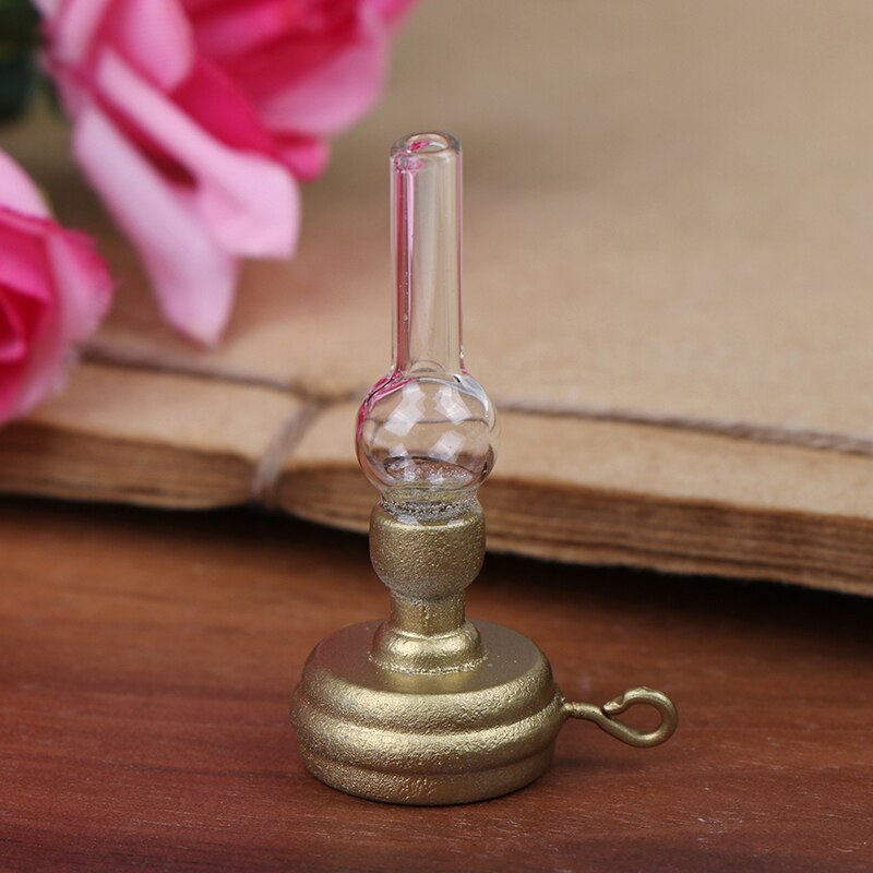 1:12 DIY Doll house Miniatures Accessories Toys Copper Base Glass Candlestick Retro Kerosene Lamp