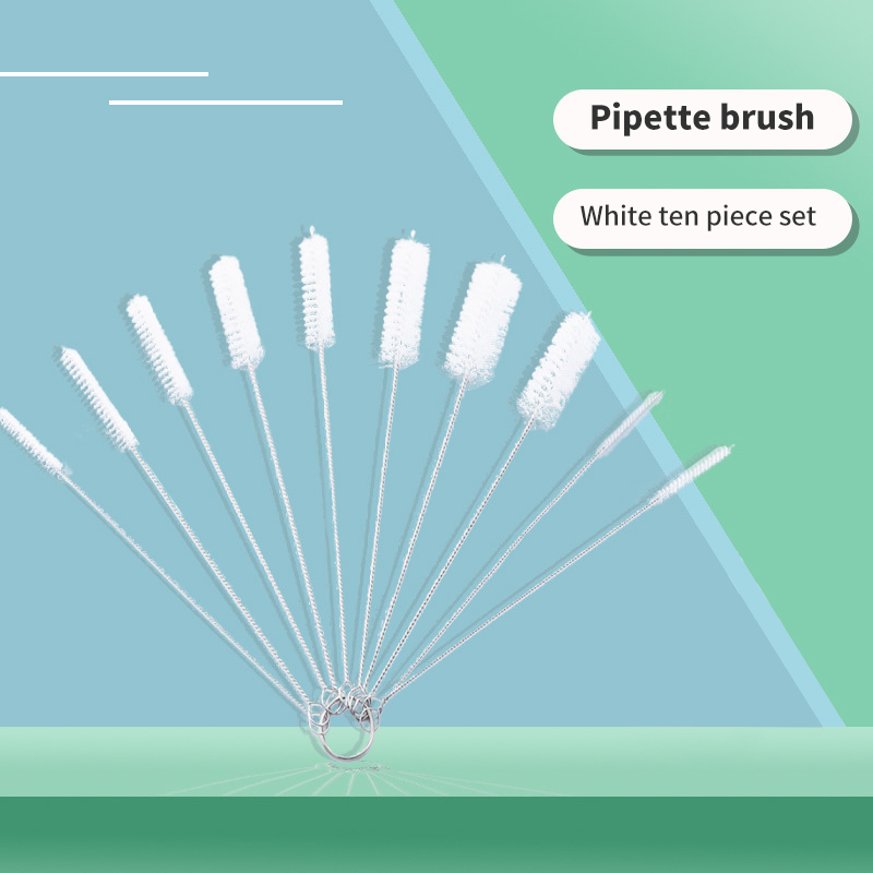 Fles Schone Borstel 10 Stuks Set Roestvrij Staal Zacht Haar Borstel Pipet Rietjes Borstel Multifunctionele Huishoudelijke Schoonmaak Tools: WHITE