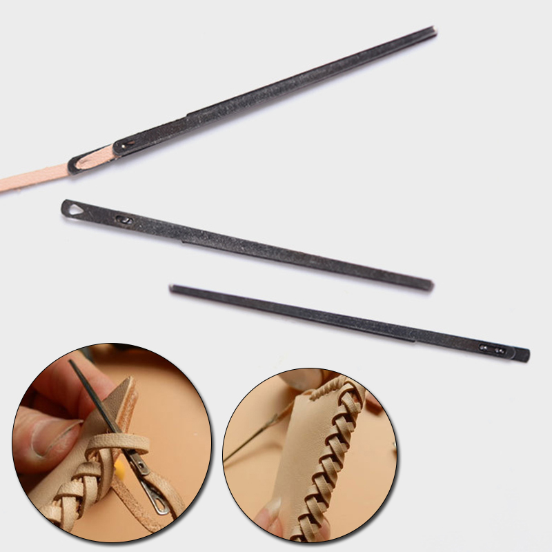 Aguja de tejer de cuero para cordones de cuero, doble agujero, aguja de encaje, aguja de coser a mano, herramienta de artesanía de costura de cuero DIY