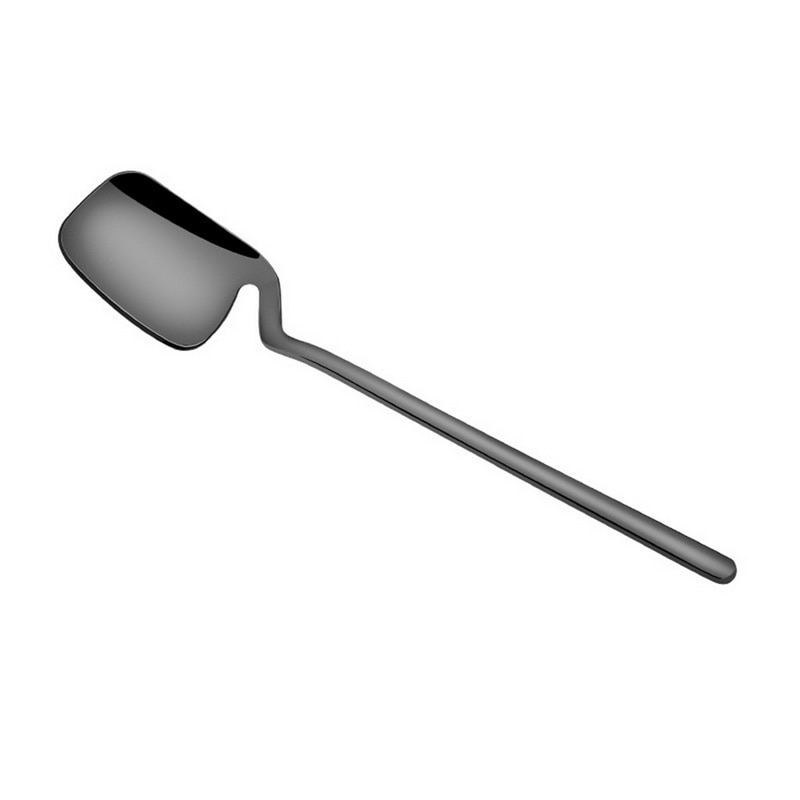 Stainless Steel Spoon Long Handle Ice Cream Scoop Tea Coffee Mixing Spoon Dessert Fruit Fork Home Kitchen Decorative: Spoon (black)