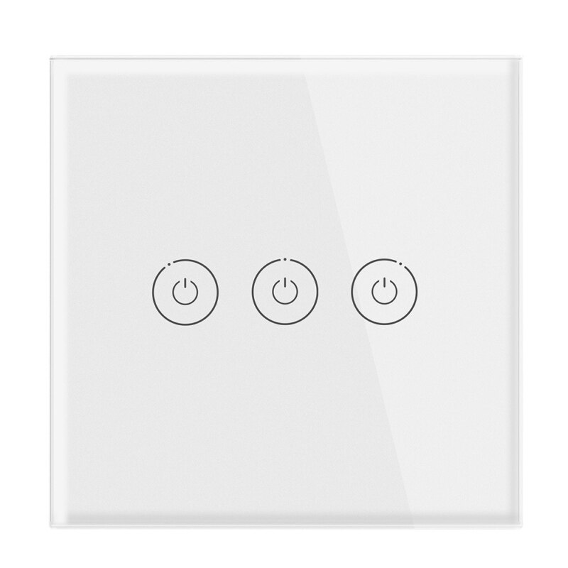 2 Color Night Soft Light Indicator Single Fire Wire Touch Tempered Glass Wall Switch Panel Scratch-resistant European Standard: 3-Gang White