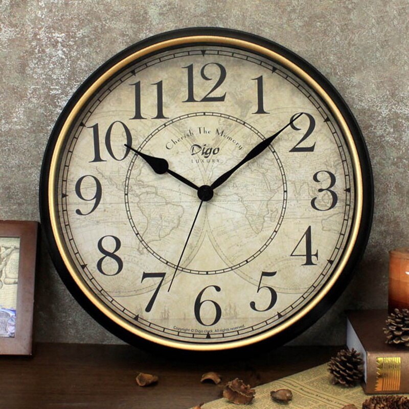 Digo Wall Clock 15 Inch Metal Silent Non-Ticking Battery Quartz Retro Digital Clocks Decor Table Dial for Home Room
