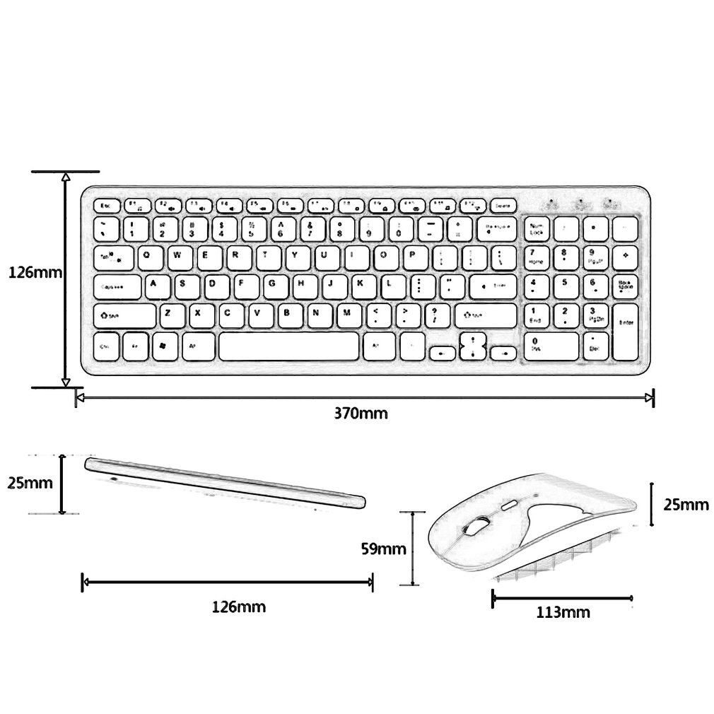 Simple Ultra-Slim Black Mini Wireless Keyboard and Mouse Combo Kit for PC Desktop Loptop Classic Office Set