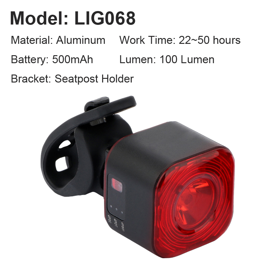 Newboler Smart Fiets Achterlicht Auto Start/Stop Brake Sensing IPx6 Waterdichte Usb Charge Fietsen Tail Achterlicht Fiets Led licht: LIG068 Seatpost