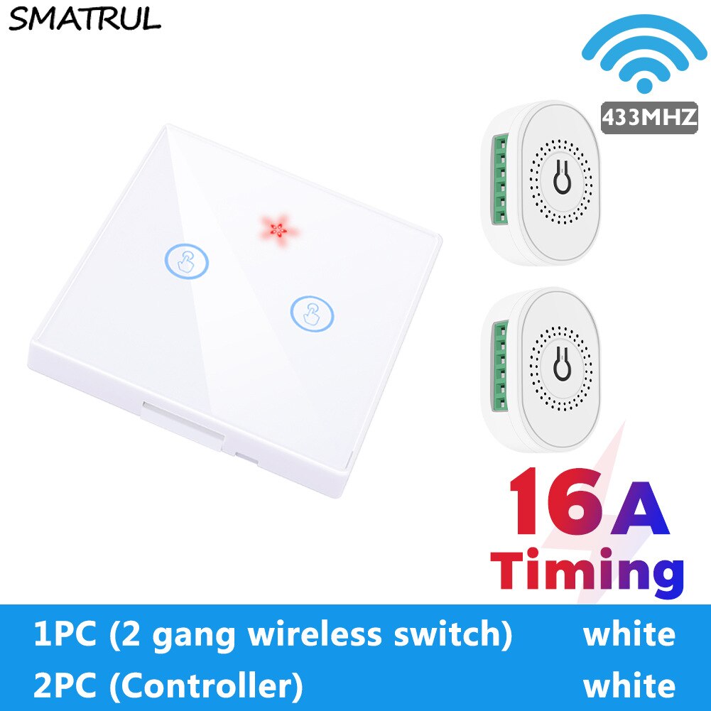 Smart Home Wireless Touch Switch AC 85-250V 16A Power Receiver 433Mhz Remote Control Glass Screen Wall Panel For Light Lamp: W2